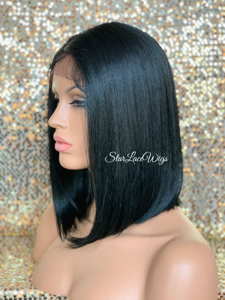 Long Lace Front Bob Wig Straight Black Brown Middle Part - Carmen