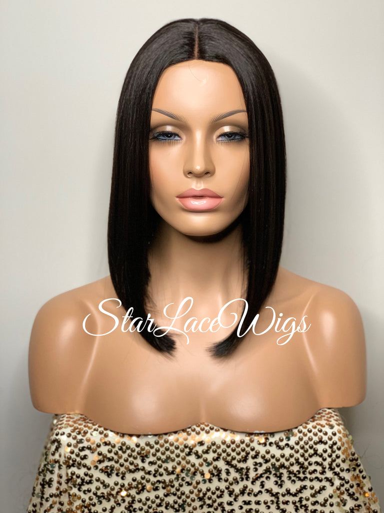 Synthetic Black Straight Full Angled Bob Wig Middle Part - Kristia