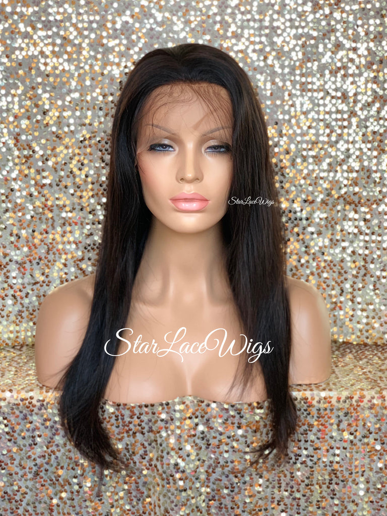 Human Hair Lace Front Wig Long Straight Natural Brown - Linda