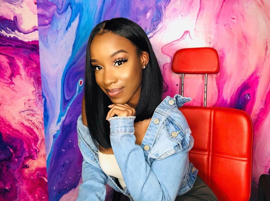 Synthetic Black Straight Full Angled Bob Wig Middle Part - Kristia