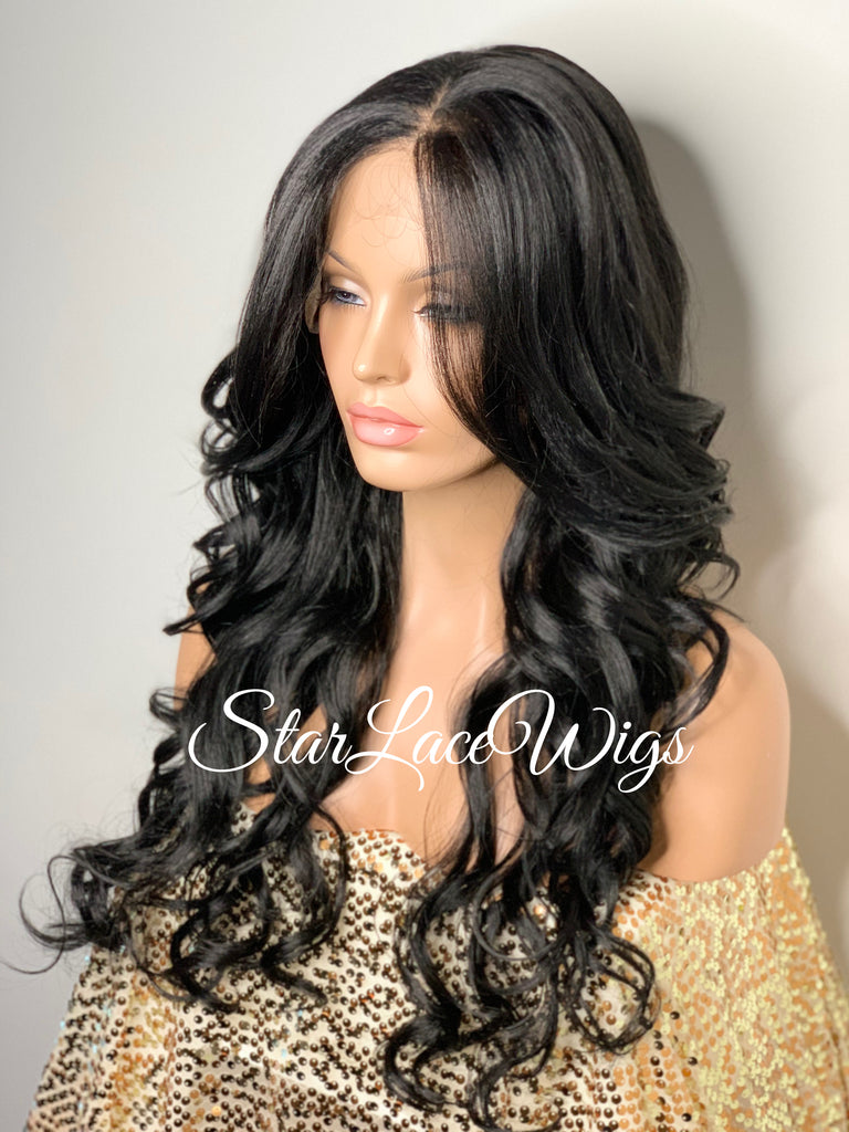 Long Loose Curls Lace Front Wig (6x13) Parting Space Black - Miracle