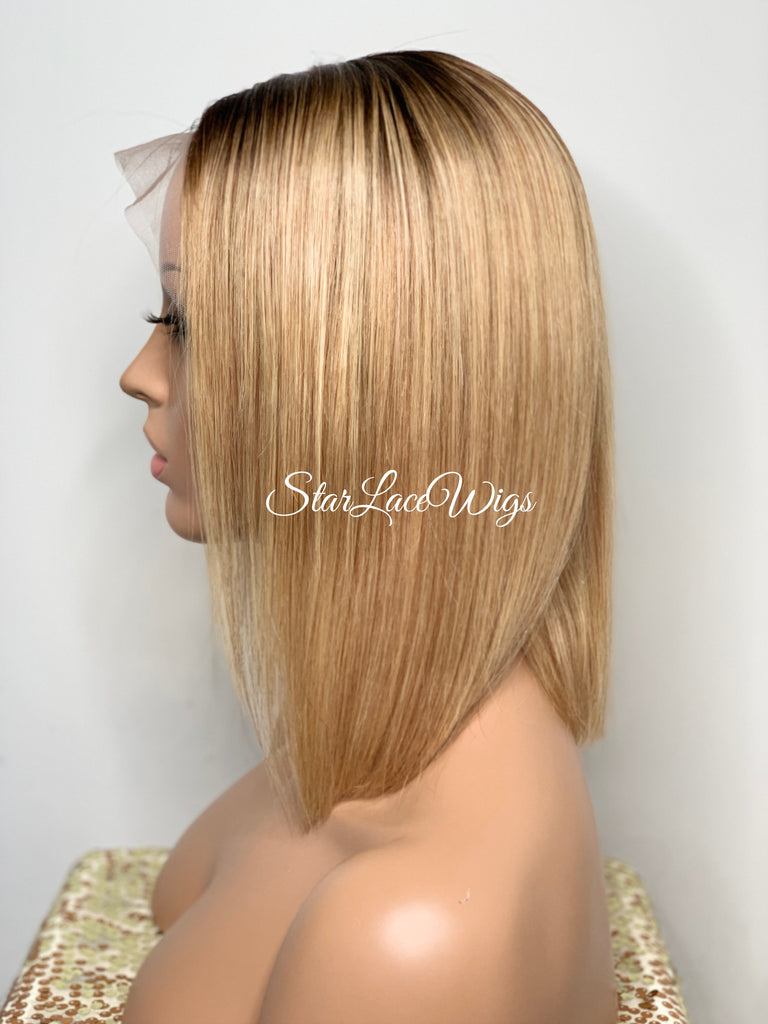 Blonde Human Hair Bob Lace Front Wig Straight 13x4 - Melanie