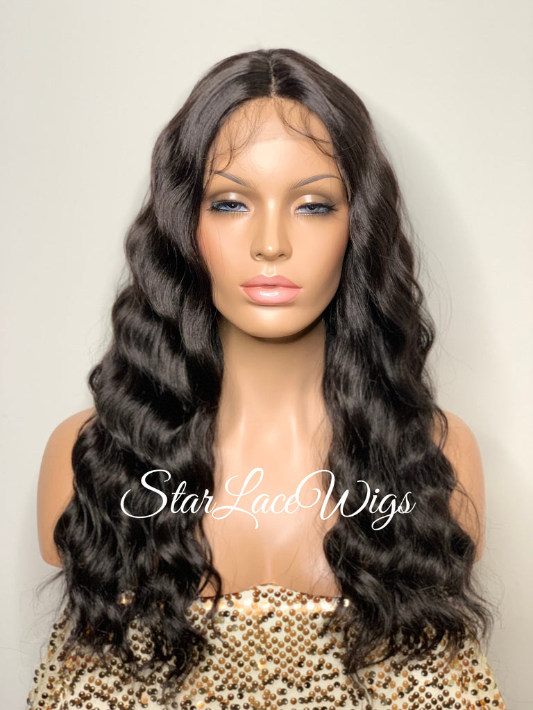 Lace Front Wig Long Wavy Middle Part Black - Morgan
