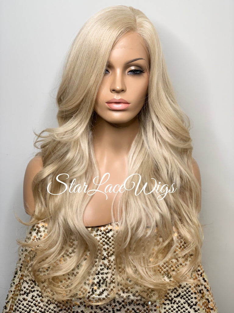 Long Blonde Lace Front Wig Wavy Layered Synthetic - Dione