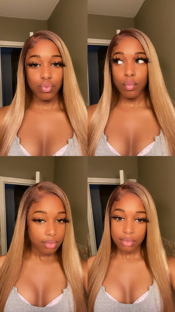 Long Straight Blonde Human Hair Blend Lace Front Wig (4x13) Parting - Georgia