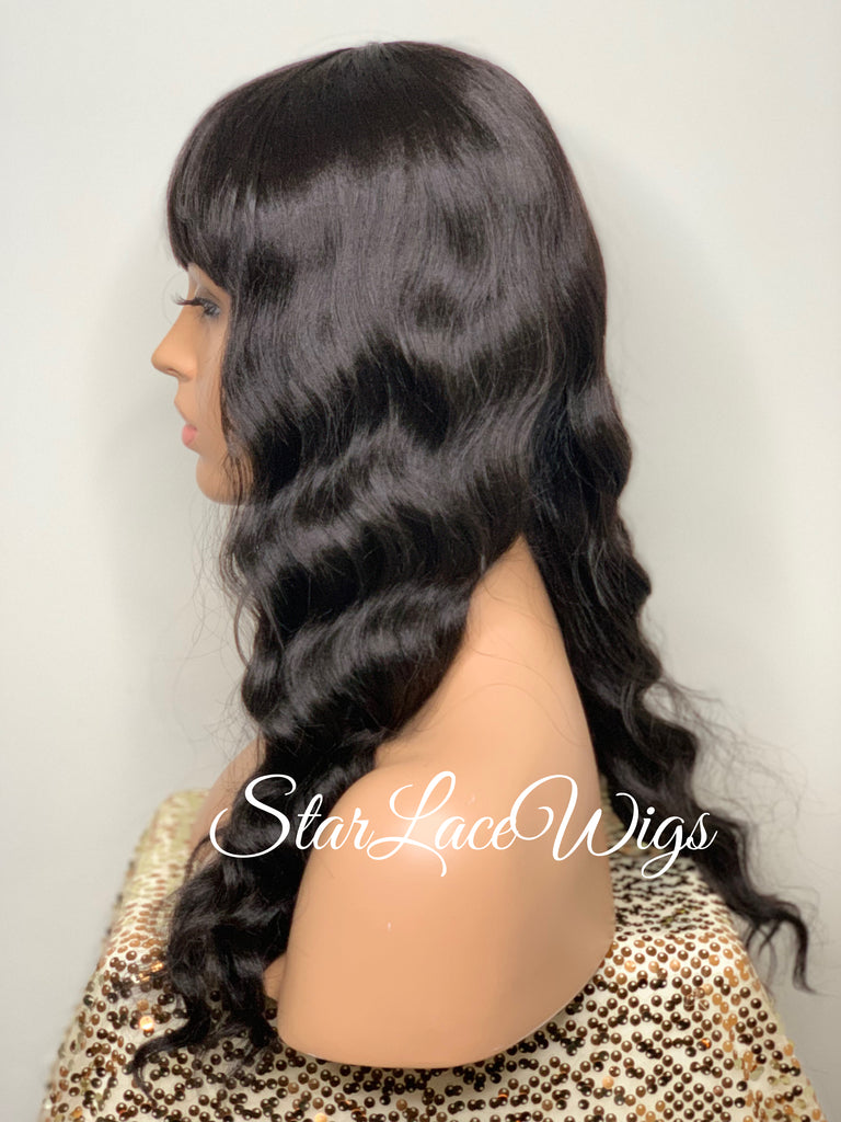 Long Wavy Black Brown Wig With Chinese Bangs - Asia