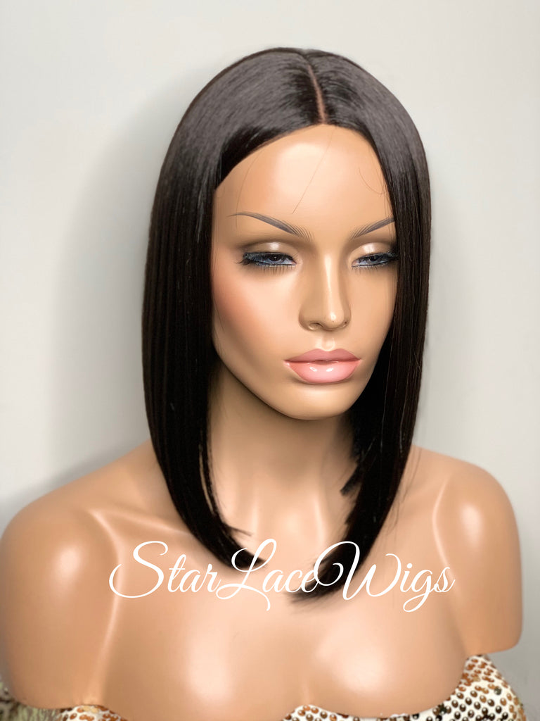 Synthetic Black Straight Full Angled Bob Wig Middle Part - Kristia