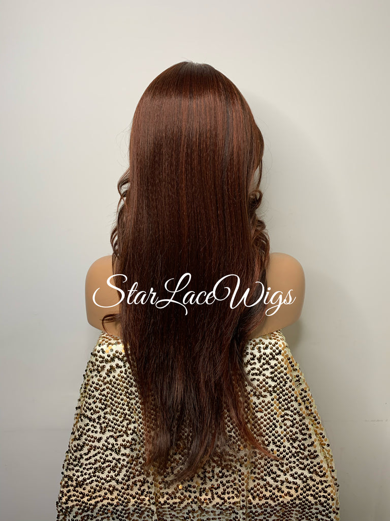 Lace Front Wig Long Synthetic Straight Layers Auburn Middle Part - Mayra
