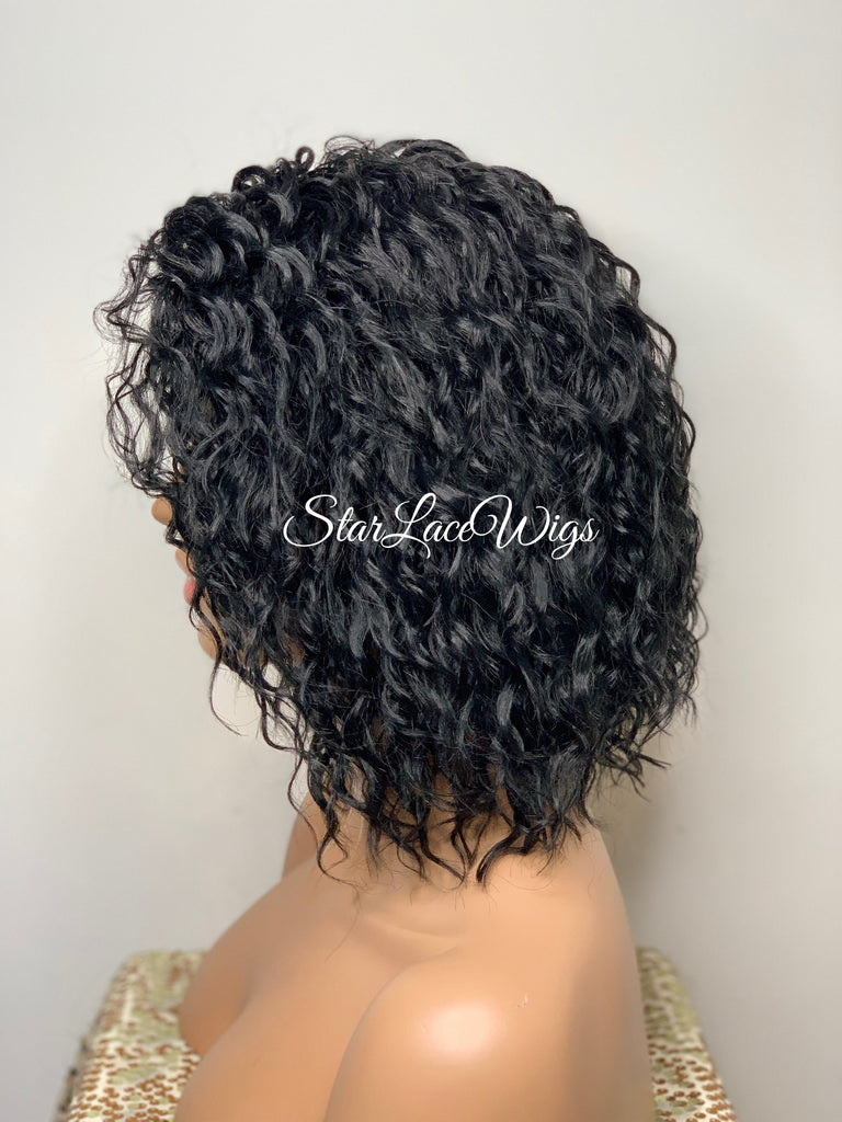 Lace Front Wig Short Wavy Synthetic Bob Black - Nova