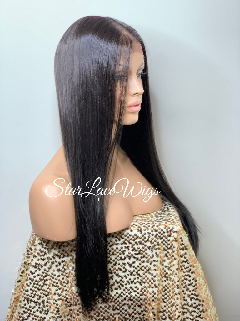 Long Straight Human Hair Blend Lace Front Wig (4x13) Parting - Nyla