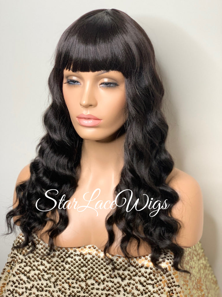 Long Wavy Black Brown Wig With Chinese Bangs - Asia