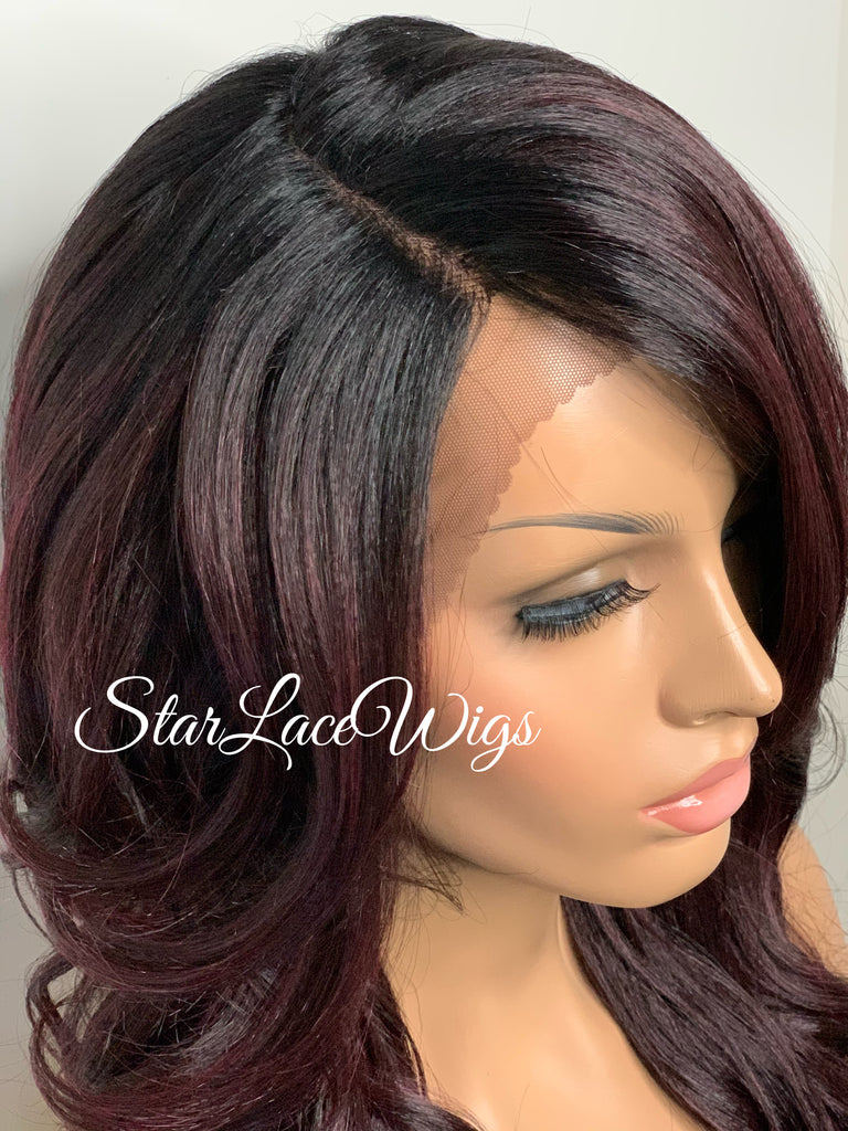 Lace Front Wig Synthetic Dark Burgundy Long Loose Curly Layers - Tara