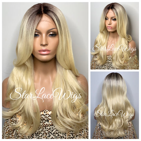 Long Wavy Lace Front Wig Black Brown Middle Part - Cheryl