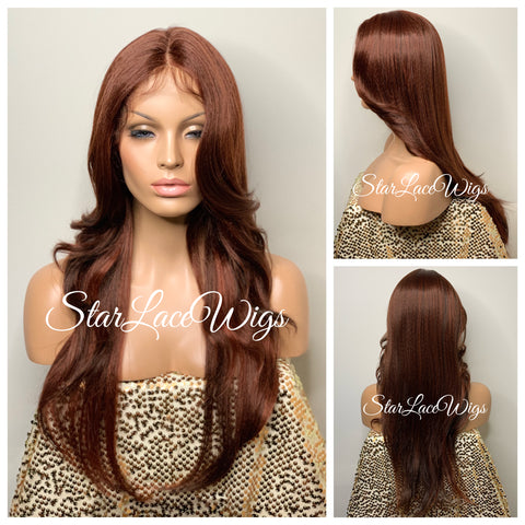 Long Burgundy Red Lace Front Wig (6x13) Free Part - Sharon