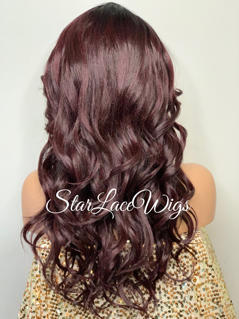 Lace Front Wig Synthetic Dark Burgundy Long Loose Curly Layers - Tara
