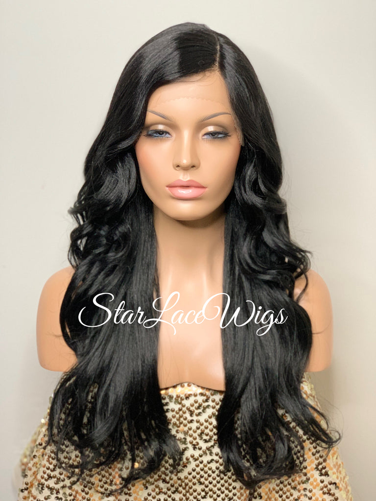 Lace Front Wig Synthetic Black Loose Waves Side Part Layers - Gwen