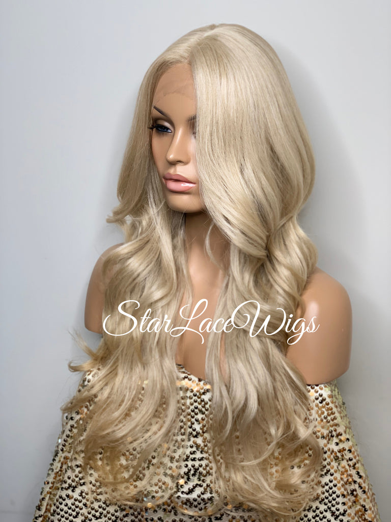 Long Blonde Lace Front Wig Wavy Layered Synthetic - Dione