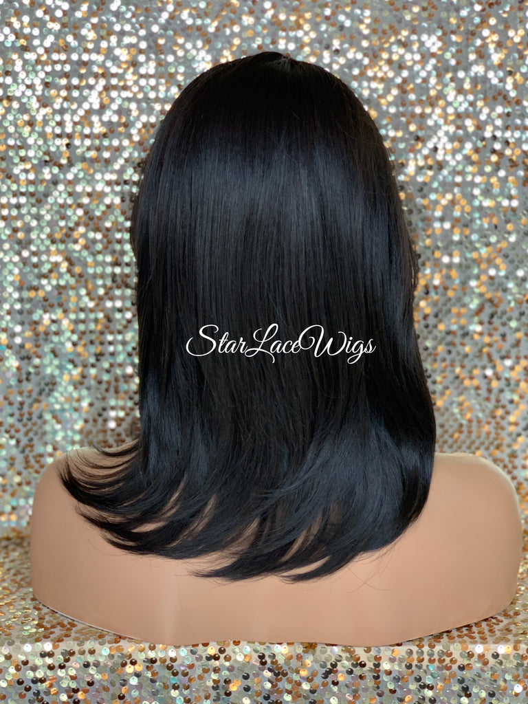 Lace Front Wig Bob Black Side Part Straight Bangs - Elanor