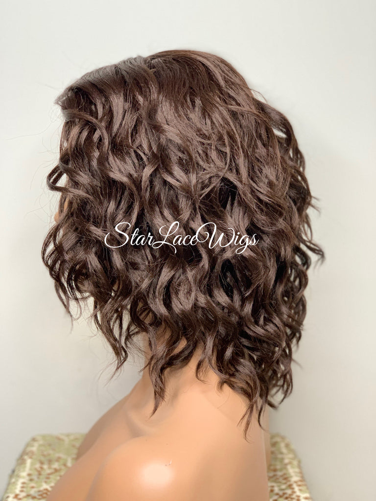 Wavy Bob Wig With Bangs Lace Front Side Part - Kerry