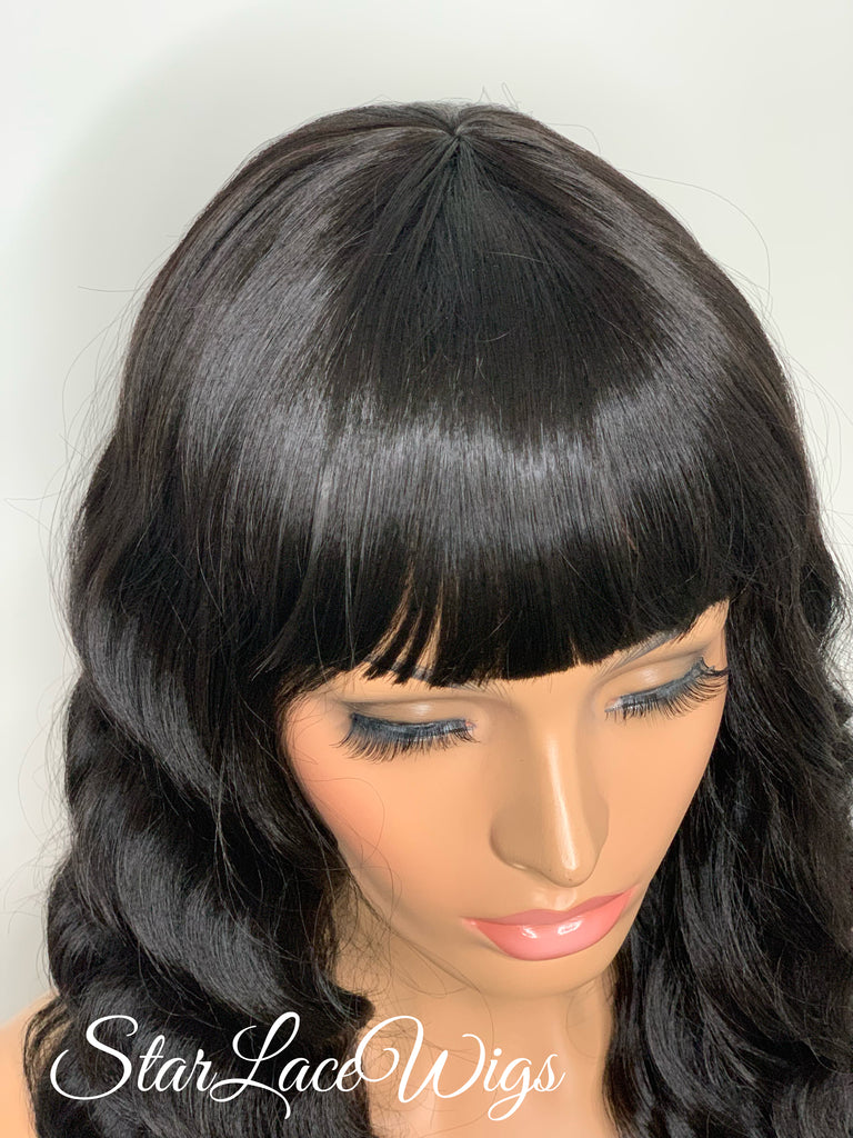 Long Wavy Black Brown Wig With Chinese Bangs - Asia
