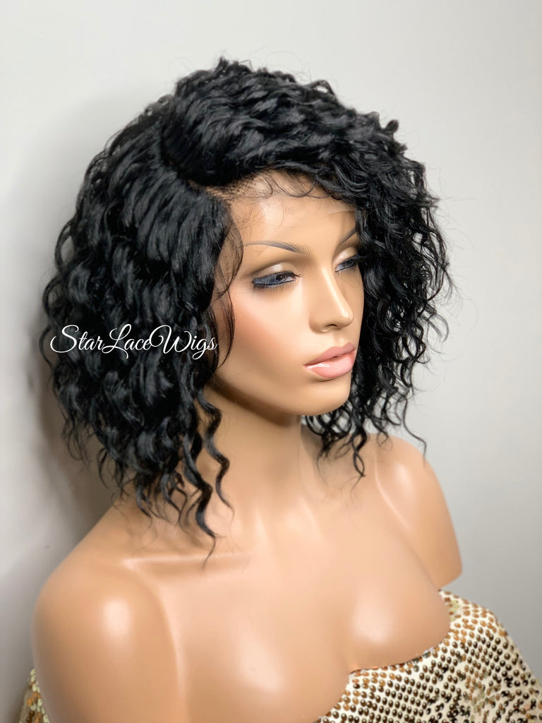 Lace Front Wig Short Wavy Synthetic Bob Black - Nova