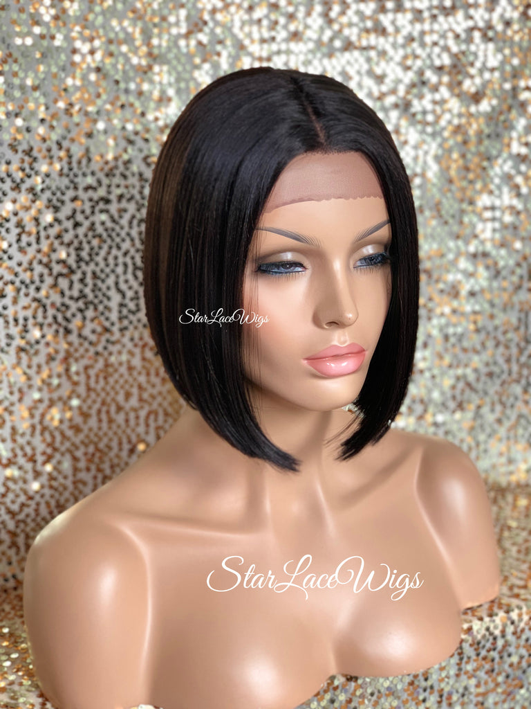 Lace Front Wig Bob Straight Black Brown Middle Part - Marie