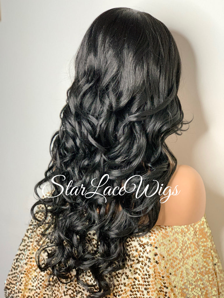 Long Loose Curls Lace Front Wig (6x13) Parting Space Black - Miracle