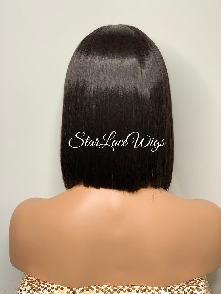 Synthetic Black Straight Full Angled Bob Wig Middle Part - Kristia