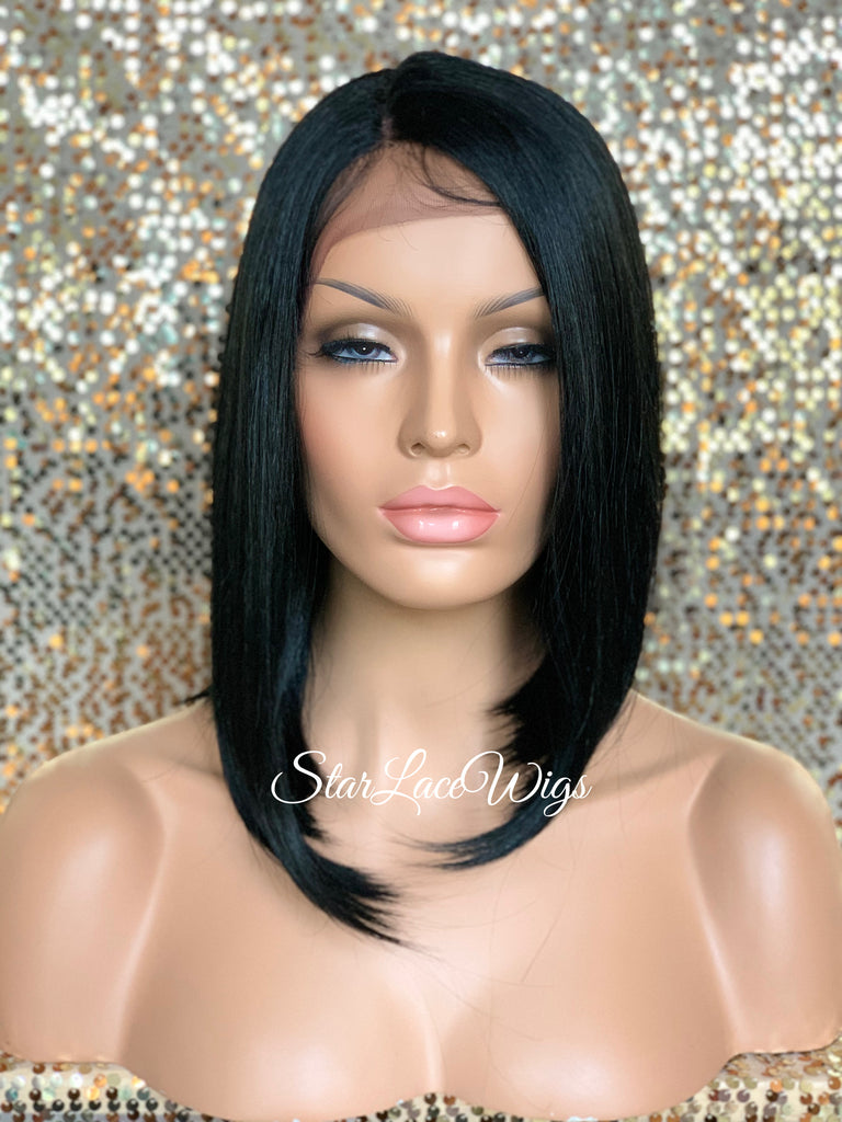 Long Lace Front Bob Wig Straight Black Brown Middle Part - Carmen