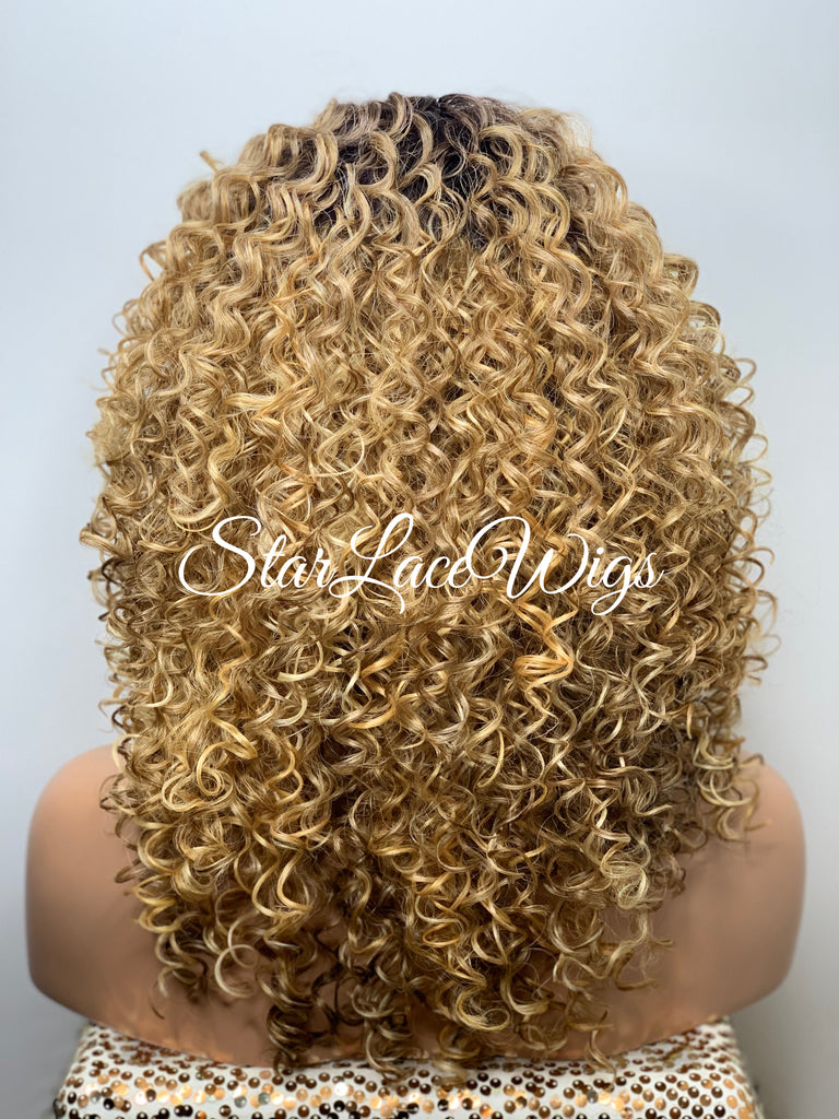 Synthetic Curly Full Wig Honey Blonde Dark Roots - Ada