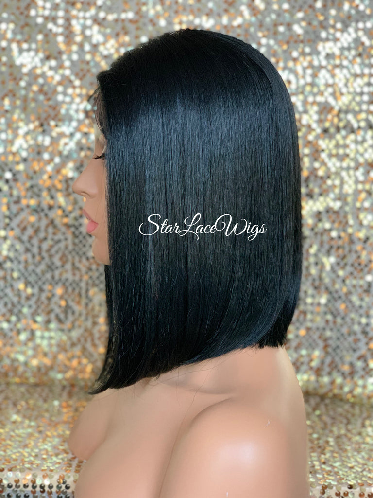 Long Lace Front Bob Wig Straight Black Brown Middle Part - Carmen