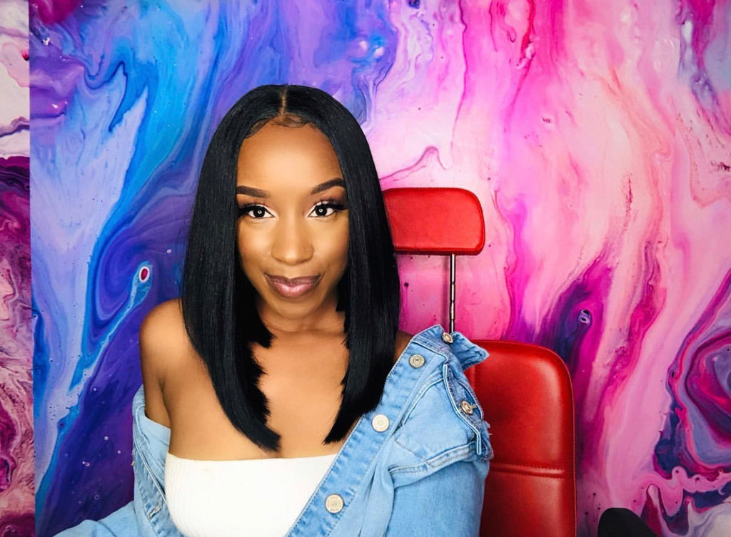 Synthetic Black Straight Full Angled Bob Wig Middle Part - Kristia