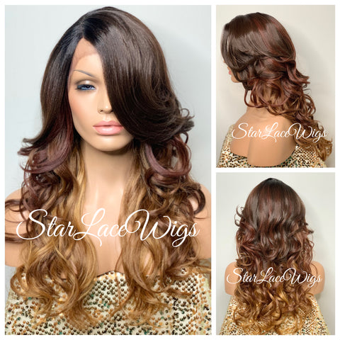 Long Burgundy Red Lace Front Wig (6x13) Free Part - Sharon