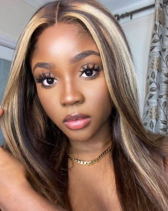 Human Hair Lace Front Wig 13x4 Straight #4 & #27 - Susan