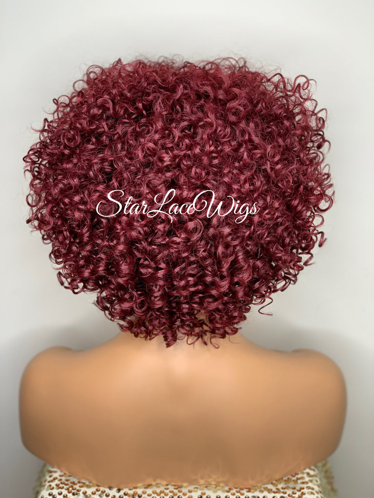 Short Curly Wig Layers Burgundy Bangs - Justina