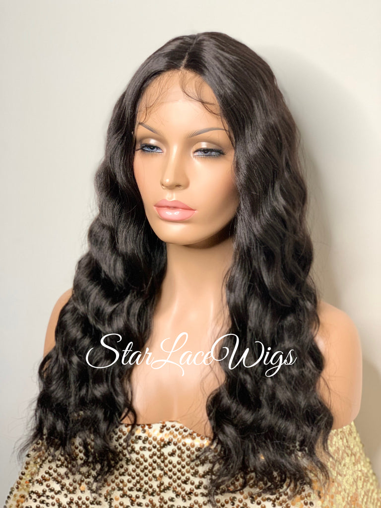 Lace Front Wig Long Wavy Middle Part Black - Morgan