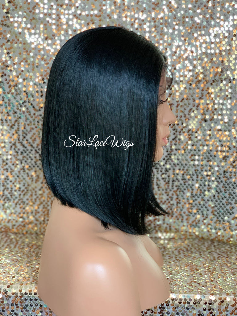 Long Lace Front Bob Wig Straight Black Brown Middle Part - Carmen
