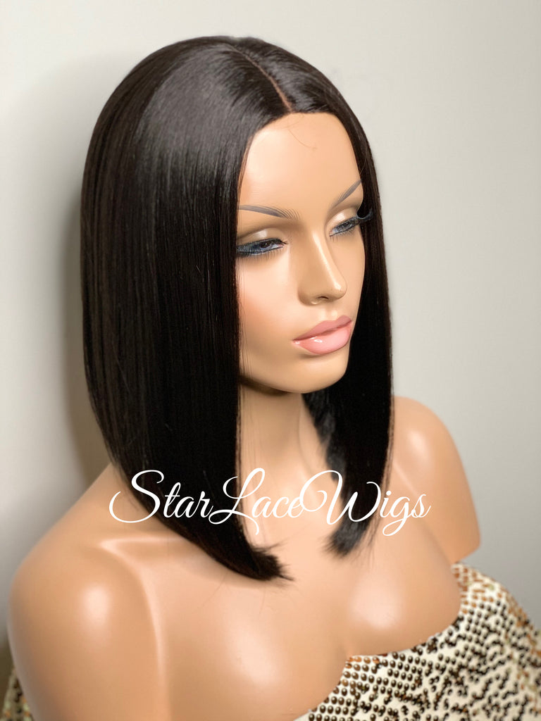 Synthetic Black Straight Full Angled Bob Wig Middle Part - Kristia