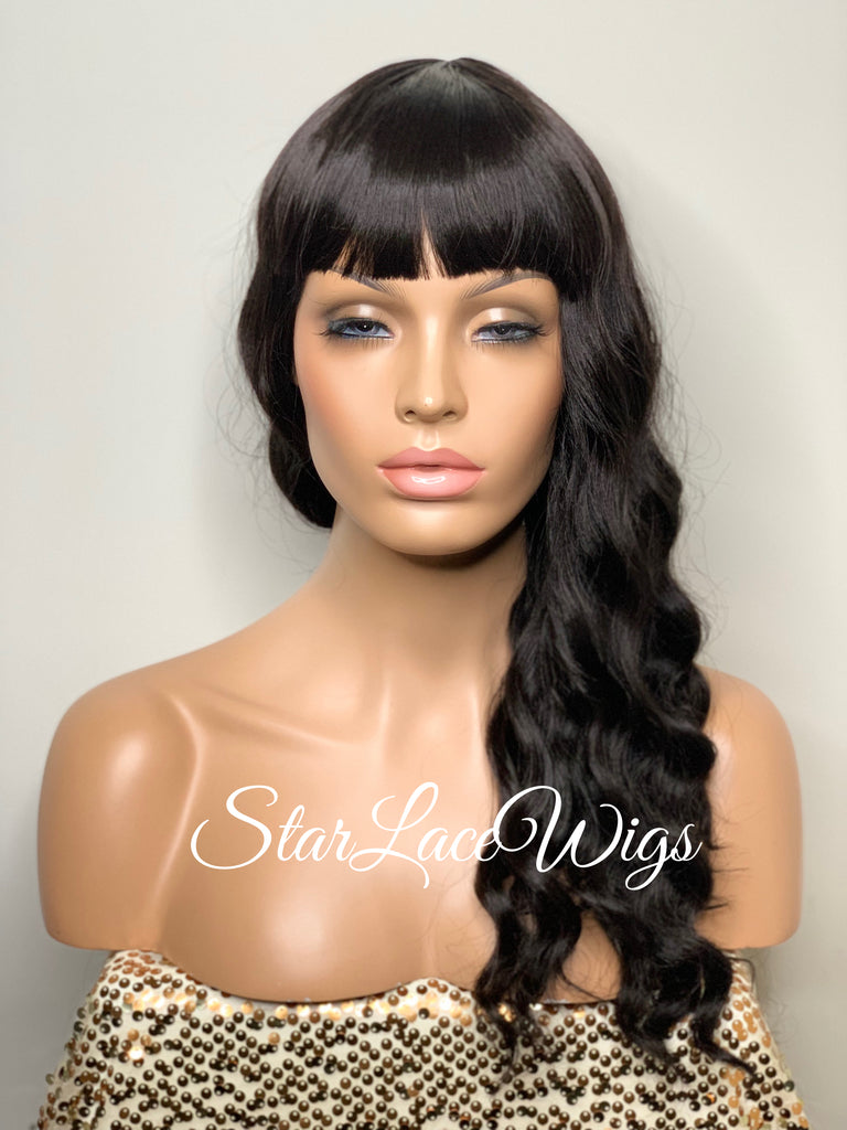 Long Wavy Black Brown Wig With Chinese Bangs - Asia
