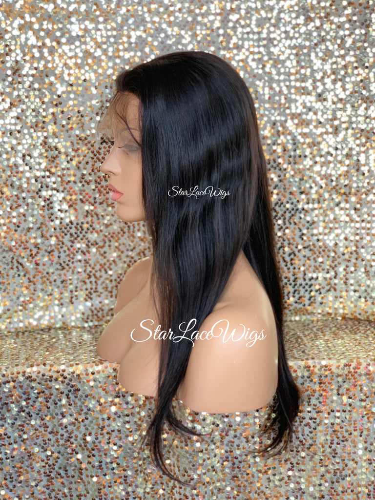 Human Hair Lace Front Wig Long Straight Natural Brown - Linda