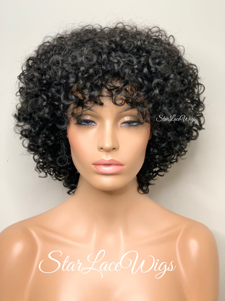 Short Curly Wig Layers Black Bangs - Tina