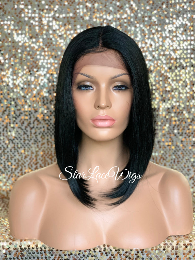 Long Lace Front Bob Wig Straight Black Brown Middle Part - Carmen