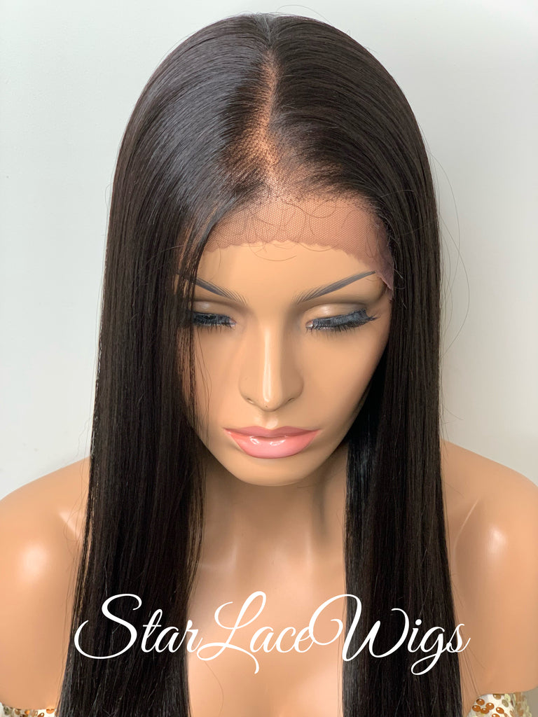 Long Straight Human Hair Blend Lace Front Wig (4x13) Parting - Nyla