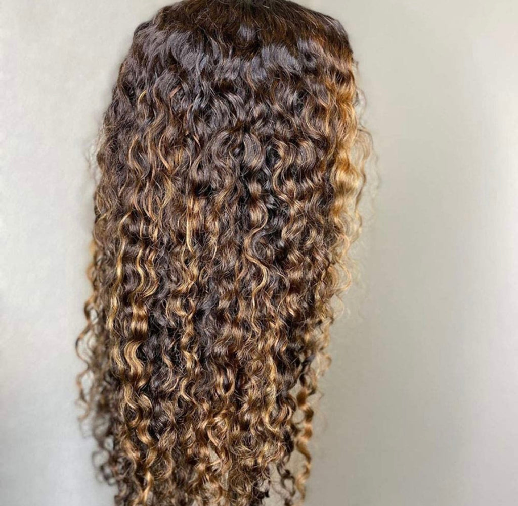Lace Front Wig Curly Brown #4 & #27 Mix Middle Part - Abigail