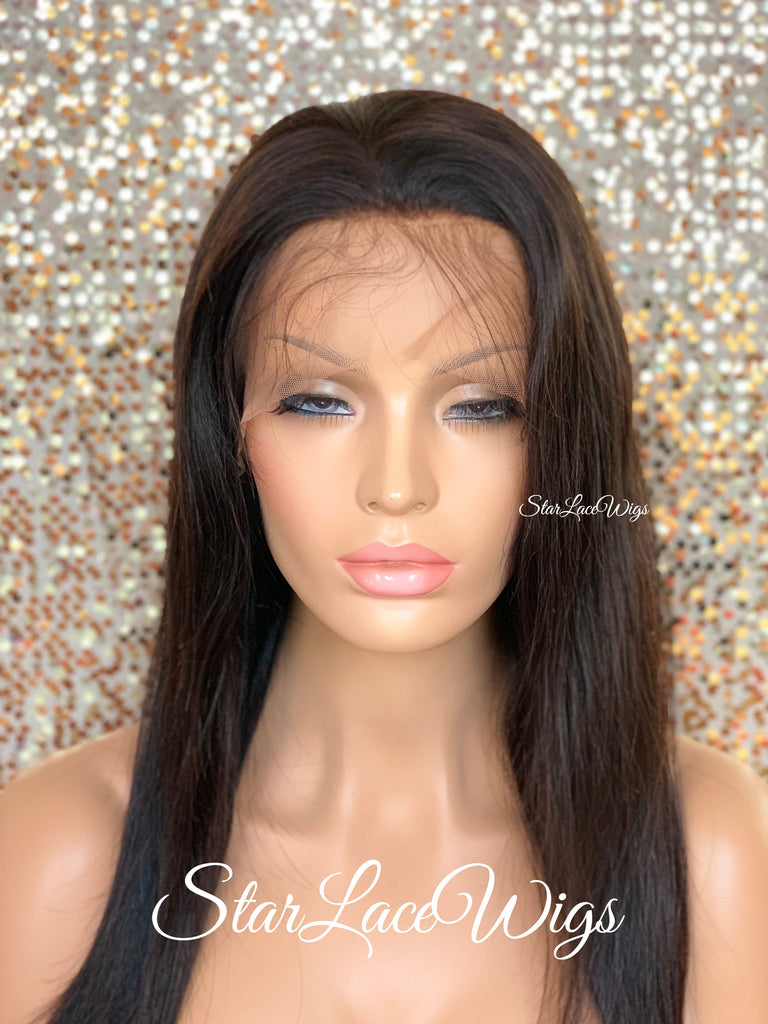 Human Hair Lace Front Wig Long Straight Natural Brown - Linda