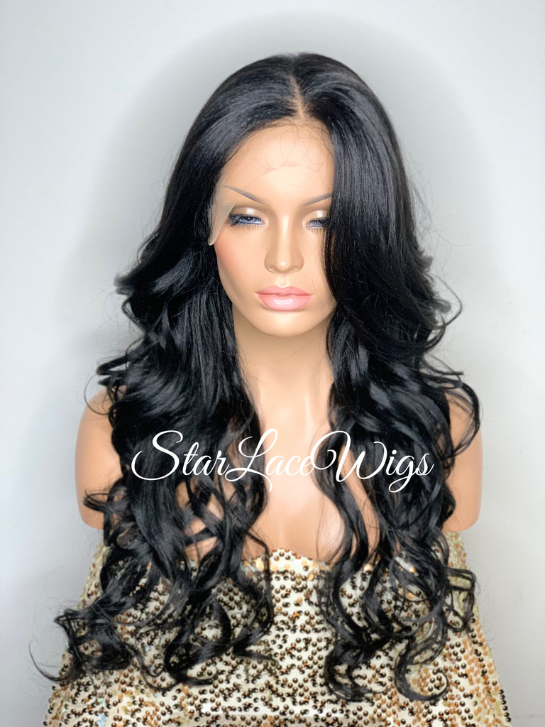 Long Loose Curls Lace Front Wig (6x13) Parting Space Black - Miracle