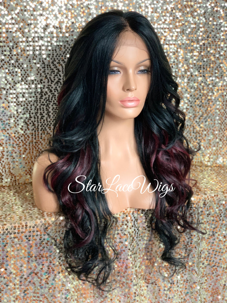Long Loose Curls Lace Front Wig (6x13) Parting Space Black Burgundy - Dior