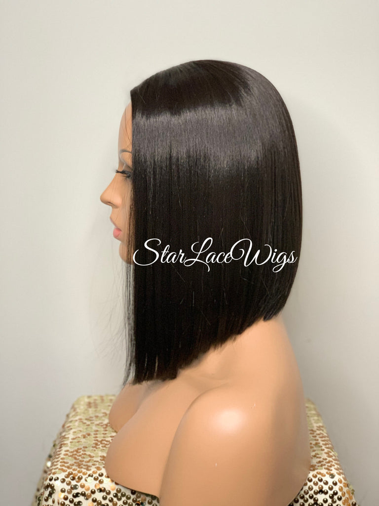 Synthetic Black Straight Full Angled Bob Wig Middle Part - Kristia