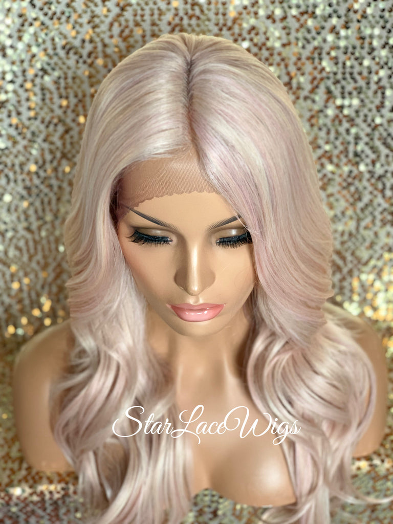 Lace Front Wig Light Pink Long Loose Curls Middle Part - Sara