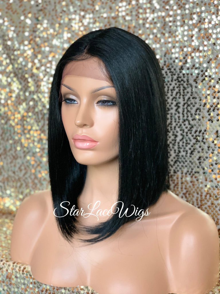Long Lace Front Bob Wig Straight Black Brown Middle Part - Carmen